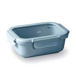 Lacor Ceram - Recipiente Rectangular De 0.9l En Cerámica Y Tapa De Cristal Apto Microondas. Blue