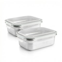 Ibili Keepklin - Lote De 2 Recipientes Rectangulares De 1.2l En Acero Inox. Apto Microondas