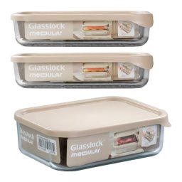 Glasslock Modular - Lote De 3 Recipientes De 1.2l Y 1.7l En Vidrio Templado Para Nevera