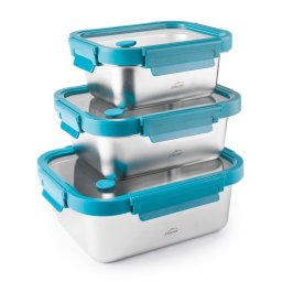 Lacor Etern - Lote De 3 Recipientes Rectangulares De 0.8l, 1.2l Y 1.8l En Acero Y Cristal Apto Microondas
