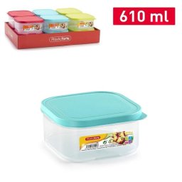 Plastic Forte Flex - Juego De 2 Recipientes Cuadrados De 0.6l Para Alimentos. Azul