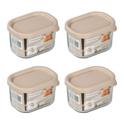 Glasslock Modular - Lote De 4 Recipientes Rectangulares De 0.3l En Vidrio Templado Para Nevera