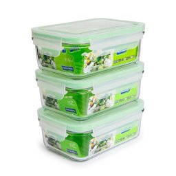 Glasslock Classic - Pack De 3 Recipientes Herméticos Rectangulares De 0.7l En Vidrio Templado