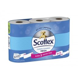 Papel higienico scottex megarrollo doble largo 2 capas paquete de 9 rollos