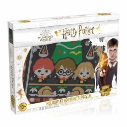 Rompecabezas Winning Moves Holiday at Hogwarts 1000 piezas ilustración navideña Harry Potter