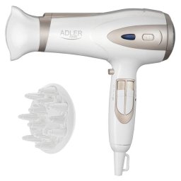 Secador de Pelo Iónico Adler AD 2248WC 2400W 3 Temperaturas 2 Velocidades Difusor Blanco Champán