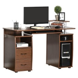 HomCom Mesa de Ordenador con Bandeja Extraíble 120x55x85cm Marrón