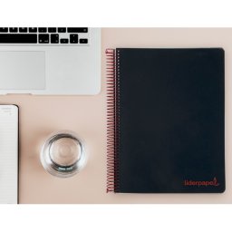 Cuaderno espiral liderpapel a4 micro wonder tapa plastico 120h 90 gr cuadro 5mm 5 bandas 4 taladros color negro