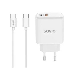 Cargador Savio LA-10 30W Blanco USB-C y USB-A Carga Rápida 1 m