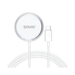 Cargador inalámbrico Savio LA-11 15W Qi MagSafe USB-C Blanco