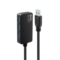 Hub USB Lindy 43159 4 Puertos USB 3.2 Gen 1 10m Alimentación Externa Negro