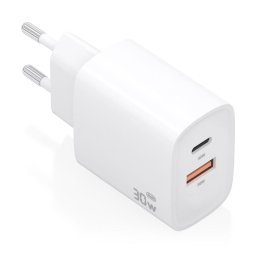Cargador GaN AISENS A110-0952 30W 1xUSB-C PD3.0 QC4.0 1xUSB-A QC3.0 Blanco