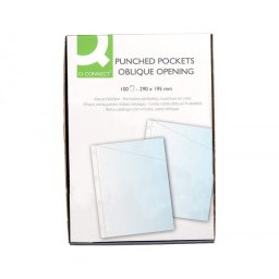 Funda q-connect corte oblicuo 290x195 mm cristal 4 taladros pvc 90 mc caja de 100 unidades