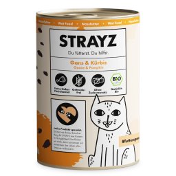 STRAYZ BIO Cat 24 x 400 g - Pack ahorro - Ganso ecológico y calabaza ecológica