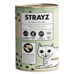 STRAYZ BIO Cat 24 x 400 g - Pack ahorro - Pollo ecológico y calabacín ecológico