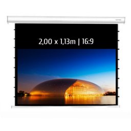 Kimex Pantalla de Proyección Motorizada Tensionada 2.00x1.13m Formato 16:9 Wi-Fi Carcasa Blanca