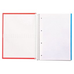 Cuaderno espiral liderpapel a4 micro crafty tapa forrada 120h 90gr cuadro 5mm 5 bandas 4 colores color rojo