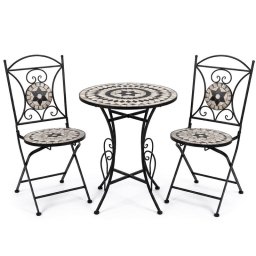Set de Mesa Redonda y 2 Sillas en Forja y Cerámica Serie Audyn