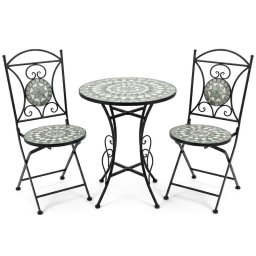 Juego de Mesa Redonda 2 Sillas Forja Ceramica Verde Audyn