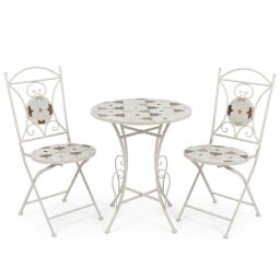 Conjunto 2 Sillas Mesa Jardín Tapa Cerámica Forja Blanca Audyn