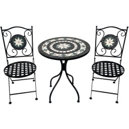 Set 2 Sillas y Mesa Forja Cerámica Básica Exterior Serie Audyn