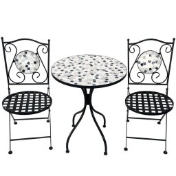 Set 2 Sillas y Mesa Forja Negra Ceramica Blanca Exterior Audyn