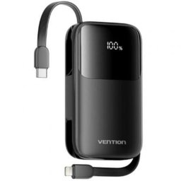 Powerbank Vention I11BA 10000mAh 22.5W Negra con cables USB-C y Lightning