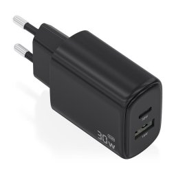 Cargador Aisens GaN 30W 1xUSB-C PD3.0 QC4.0 1xUSB-A QC3.0 Negro compacto
