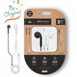 Auriculares Tech One Tech earTECH Be Original con cable Mini Jack 3.5 mm, micrófono y controles, blanco y negro