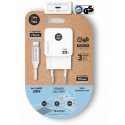 Cargador de pared Tech One Tech TEC2222 20W GaN Power Delivery USB-C y Lightning