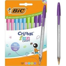 Bolígrafo Bic Cristal Fun Punta Ancha 1,6 mm Colores Surtidos Pack 10