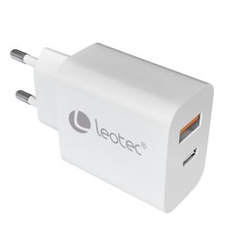 Cargador Leotec LECSPH20W2W2 Universal 20W USB-C PD 3.0 y USB-A Blanco