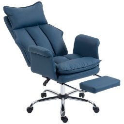 Homcom Silla De Escritorio Con Reposapiés Respaldo Reclinable Y Alto Azul