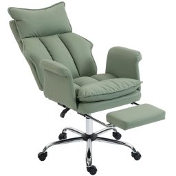 Homcom Silla De Escritorio Con Reposapiés Respaldo Reclinable Y Alto Verde
