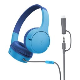 Auriculares Belkin SoundForm Mini con cable USB-C y jack 3,5 mm para llamadas y música, resistentes a caídas y agua, color azul