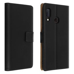 Avizar Funda Tipo Libro de Cuero Negro para Samsung Galaxy A20e