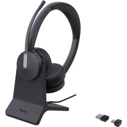Auriculares Yealink BH70 Dual inalámbricos USB-C/A para oficina con Cancelación de Ruido y micrófono, con base de carga, negros
