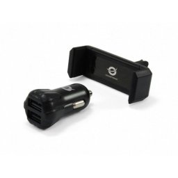 Cargador de coche Conceptronic CUSBCAR2AKIT doble USB 2A soporte móvil