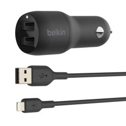 Cargador de coche Belkin Boost Charge doble USB 24 W con cable Lightning 1 m negro