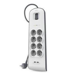Belkin Regleta de Protección 8 Enchufes/2 USB Negro/Blanco