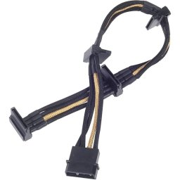 SilverStone PP07-BTSBG Cable Extensor de Alimentación Molex a 4 SATA 30cm Negro/Oro