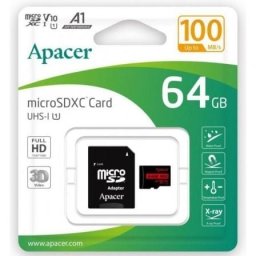 Tarjeta de Memoria Apacer MicroSDXC 64GB UHS-I Clase 10 100MB/s + Adaptador