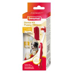 beaphar Set de cuidado dental para cachorros - Set: Cepillo + cepillo de dedo + pasta dental para cachorros