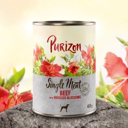 Purizon comida húmeda para perros 140 / 400 g - Oferta de prueba - Single Meat: Vacuno con flores de hibisco - 400 g