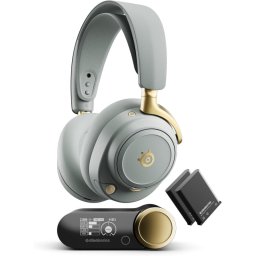 Auriculares Steelseries Arctis Nova Elite inalámbricos Bluetooth para gaming con micrófono y sonido envolvente, color verde y dorado