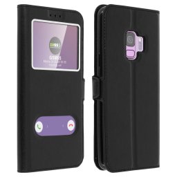 Avizar Funda Libro con Doble Ventana Negra para Samsung Galaxy S9