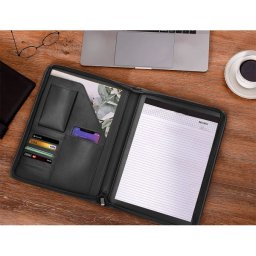 Carpeta portafolios q-connect cremallera con bolsa para movil y tarjetero color negro 260x355 mm