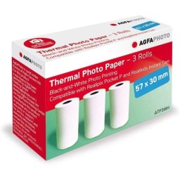 Papel fotográfico térmico Agfaphoto ATP3WH 3 rollos 57 x 30 mm compatible Realipix Pocket P