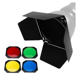 Accesorio de flash Godox BD-04 Visera Barndoor 7" con filtros y rejilla