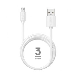 Cable USB Accetel Cu3605 Micro USB 3 m 1.8A Blanco TPE
